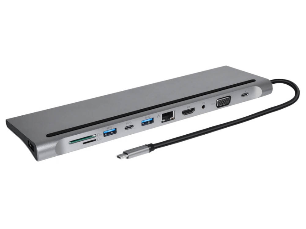 

Хаб-переходник конвертер с Type C на 4K HDMI и RJ45, PD, VGA, AUX 3.5 mm, 3 × USB 3.0 Серебристый