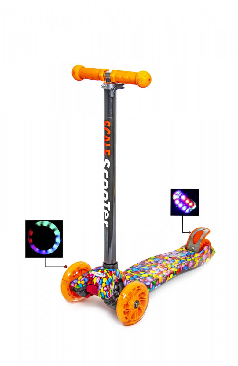 

Детский самокат MAXI Caramel 2 Оранжевые светящиеся колёса, Оранжевый