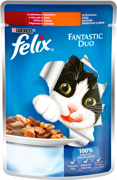 

Felix Fantastic Консервы для кошек с индейкой и печенью в желе 85 г Purina