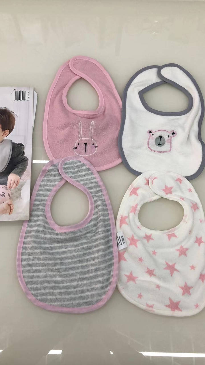 

Набор детских слюнявчиков 4шт/уп. Розовый