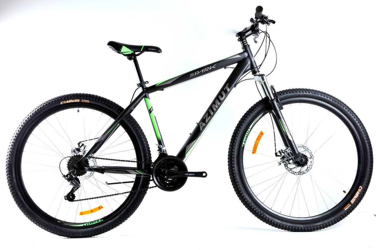 

Велосипед горный Azimut Spark 29" GFRD 21" рама, черно-зеленый. Shimano, Зелёный