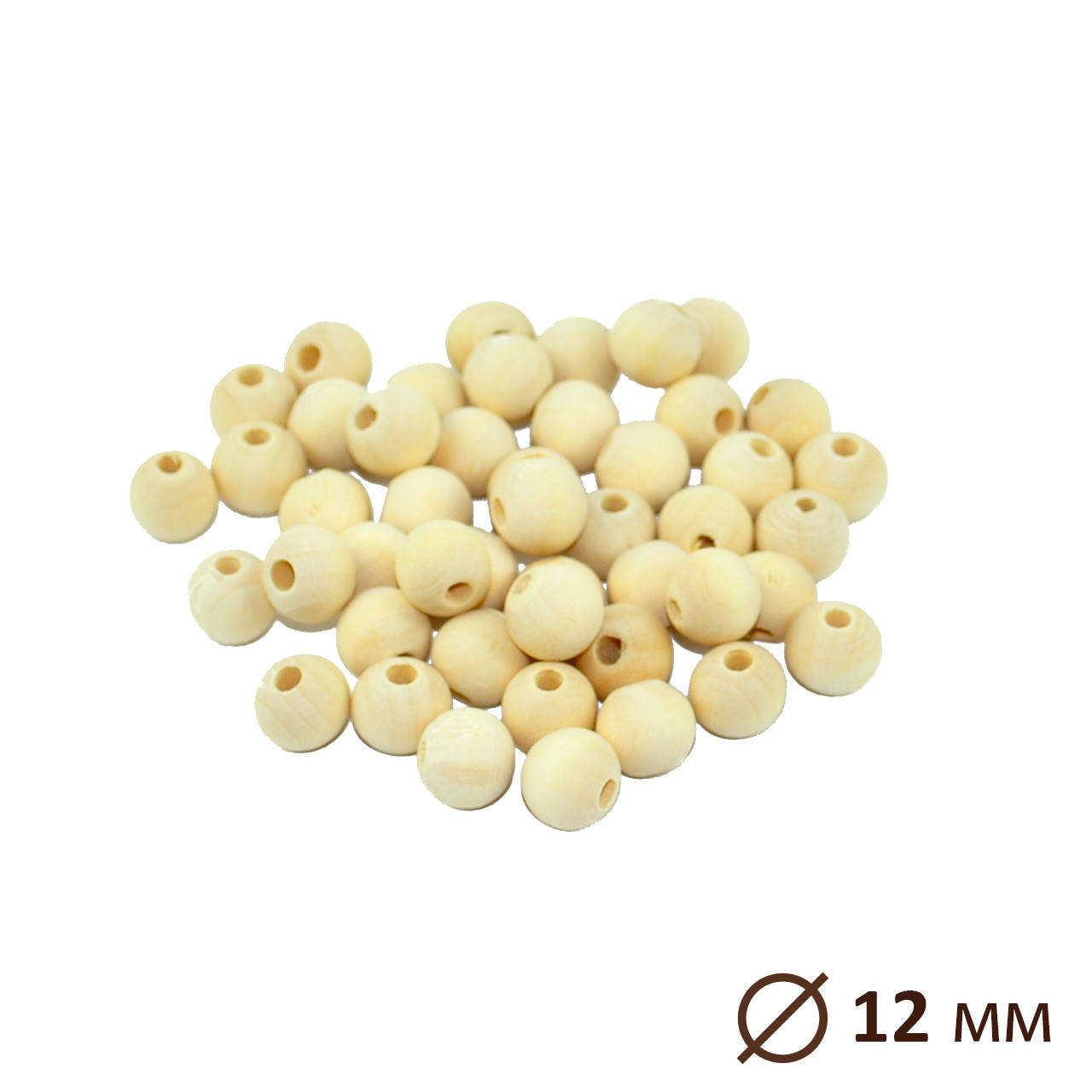 

Намистина кругла, дерев'яна, шліфована, не пофарбована Ø 12 мм, 10 шт