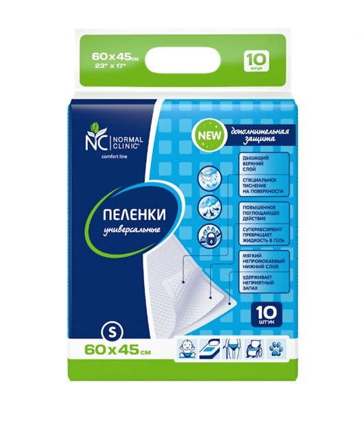 

Универсальные влаговпитывающие пеленки Normal Clinic 60x45 10 шт