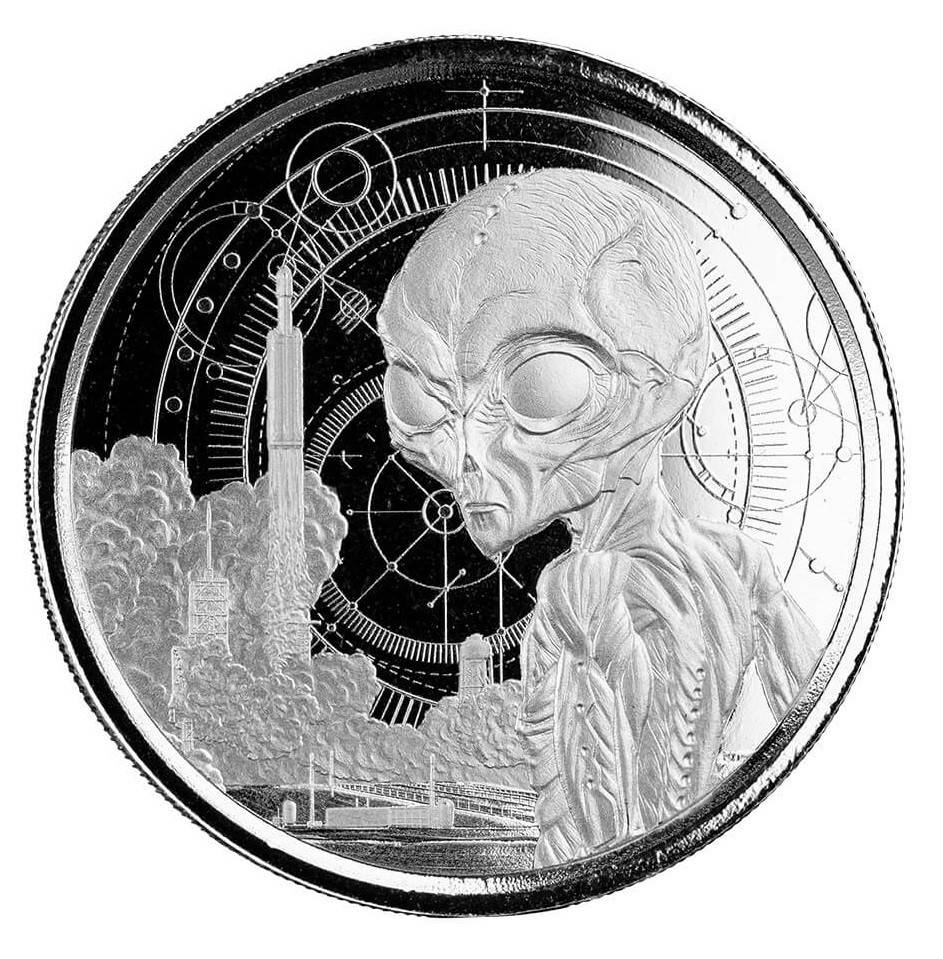 

ТИРАЖ 25000! Монета серебро Инопланетянин Alien Гана 2021 1 унция 999, Proof-like!
