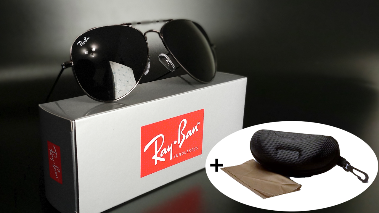 

Очки Ray Ban 3025 Aviator солнцезащитные женские мужские солнцезащитные очки, очки от солнца рей бен унисекс Твердый чехол для очков с карабином и салфеткой, Черный