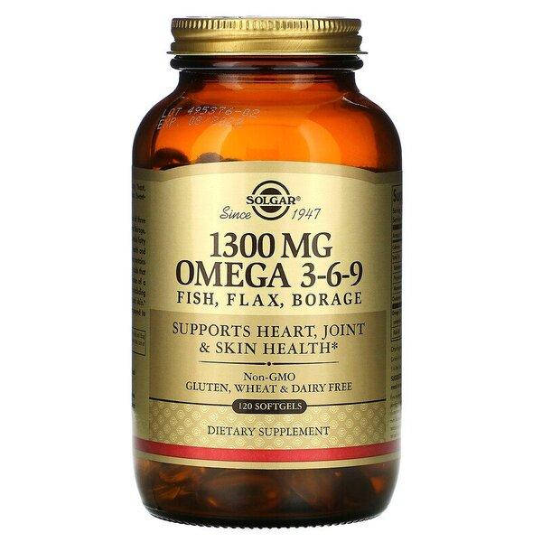 

Omega 3-6-9 1300mg Fish, Flax, Borage 120 Softgels, Solgar (Softgels)