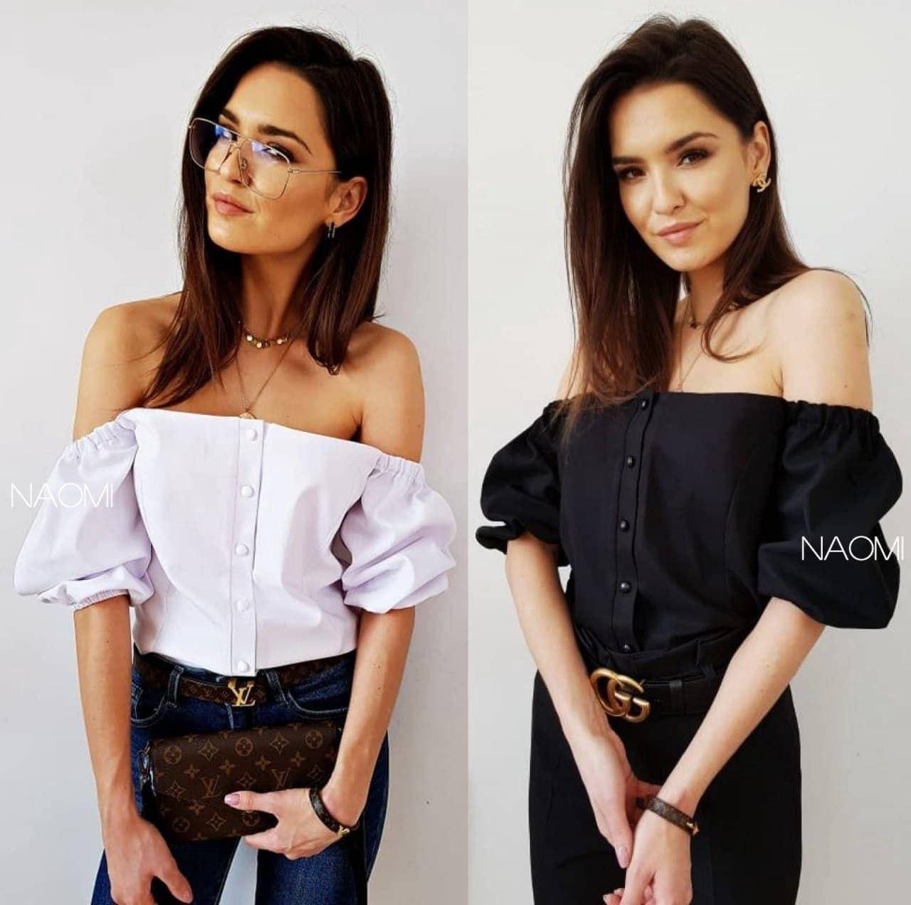 

Красивая женская блузка из софта с открытыми плечами