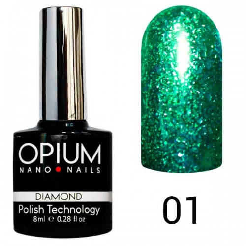 

Гель-лак Opium №1 серии Diamond 8 мл Зеленый с эффектом жидкой фольги