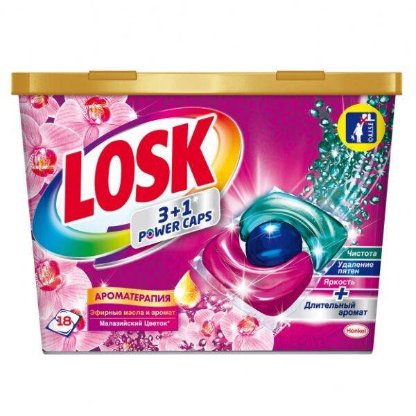 

Капсулы для стирки Losk лоск color 3+1 Power-Caps Аромотерапия Малазийский цветок,18 шт