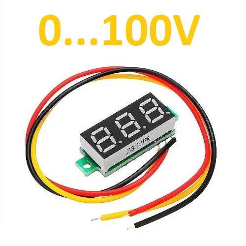 

Вольтметр мини 0-100V три провода желтый 24х10мм, Красный