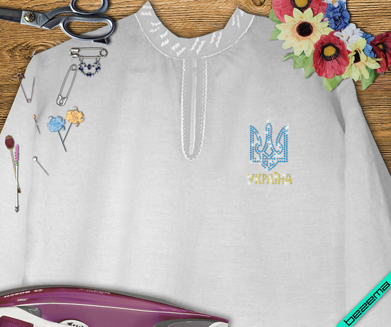 

Рисунки из страз на ботинки Герб Украины (Стекло,2мм-жел.,2мм-голубой.)