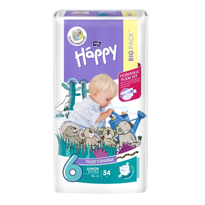 

ПОДГУЗНИКИ HAPPY BELLA (BIG PACK) №6 (16+кг) 54 шт.
