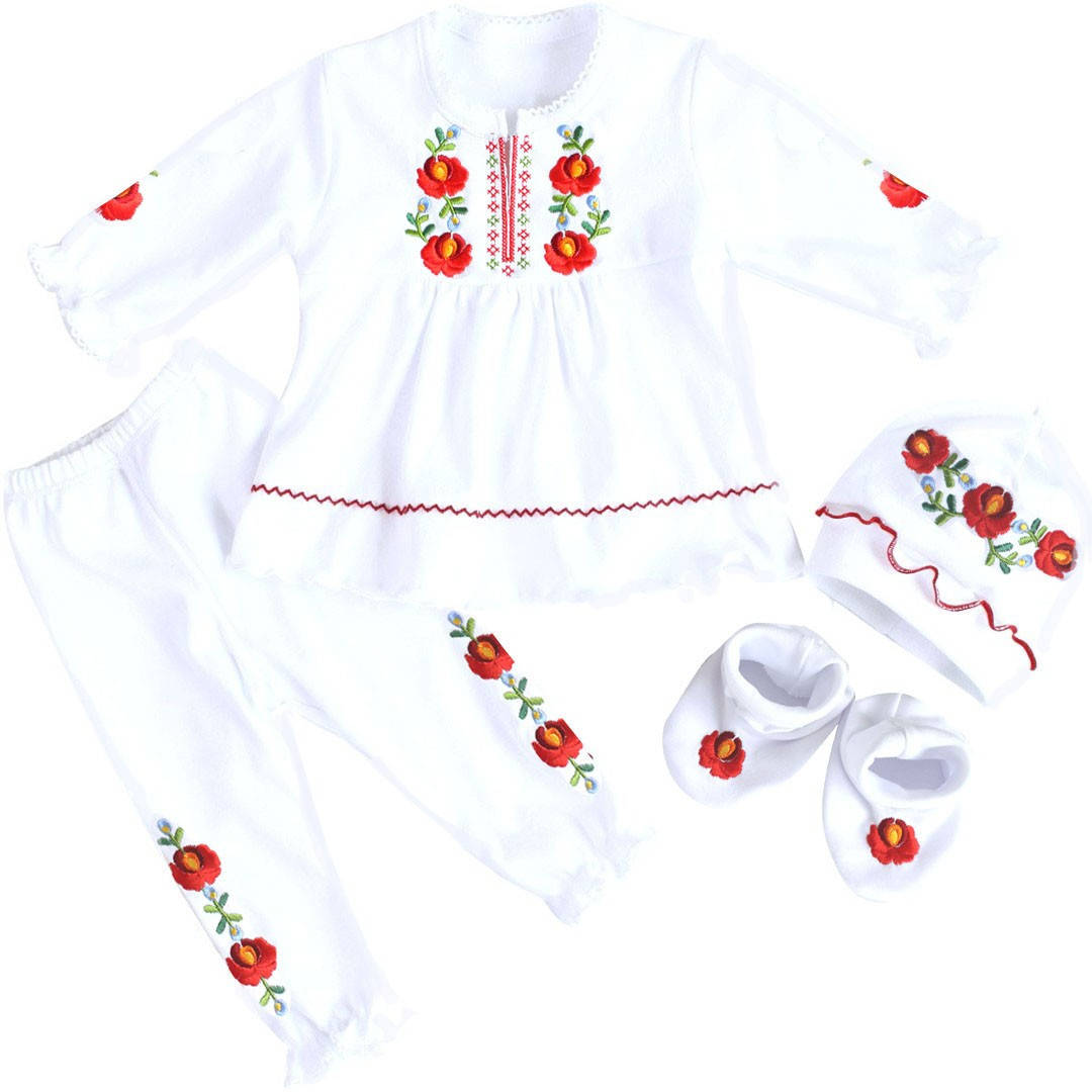 

Вышитое платье новорожденным комплект штаны, шапочка, пинетки Хлопок (840340008) белый 68