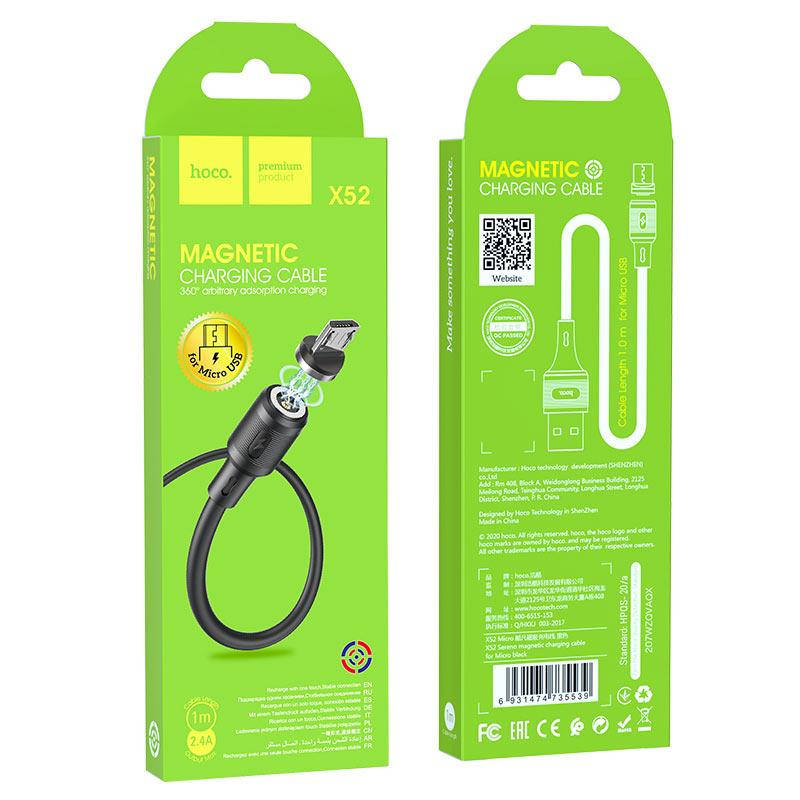

Кабель магнитный USB - MicroUSB Hoco X52 1m Black, Черный