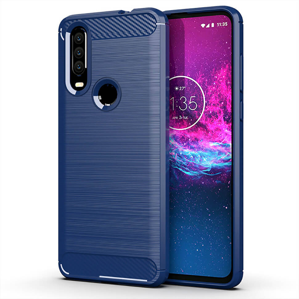

Чехол Lenuo Carbon Fiber для Motorola One Action Navy Blue, Синий
