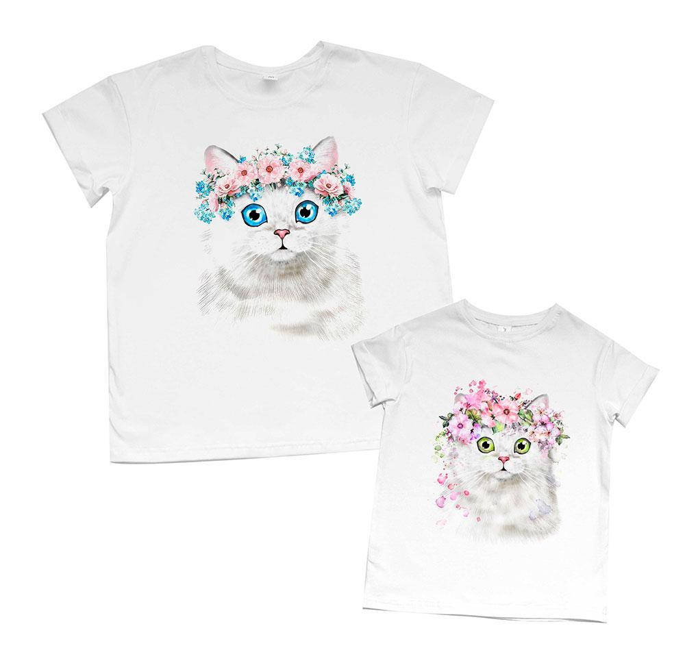 

Комплект футболок мама+дочка - Котики в веночках