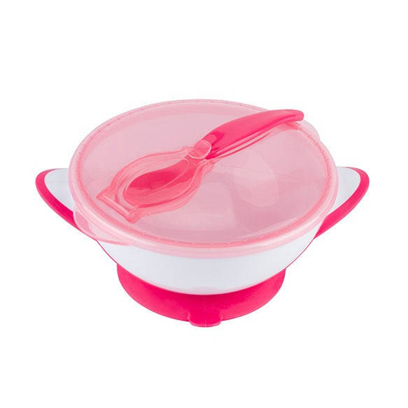 

Тарелочка с ложечкой на присоске Babyono pink