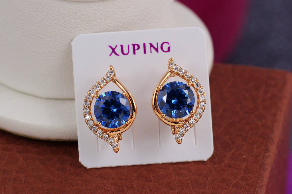 

Серьги Xuping Jewelry с синими камнями 1,7 см золотистые