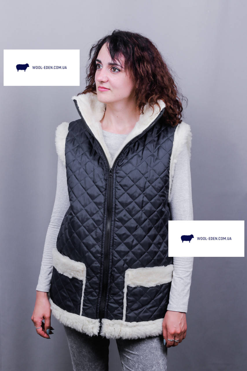 

Жилетка из овчины стеганая женская болоньевая, жилетка из овечьей шерсти теплая, меховой жилет женский 52, Синий