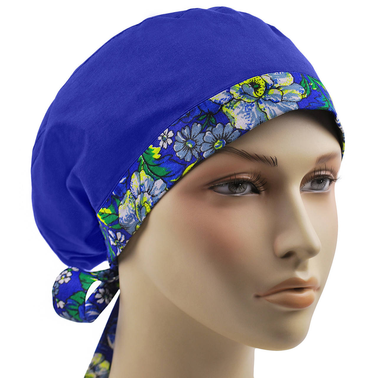 

Медицинская Шапочка Шапка Женская тканевая хлопковая многоразовая принт цветочный синий