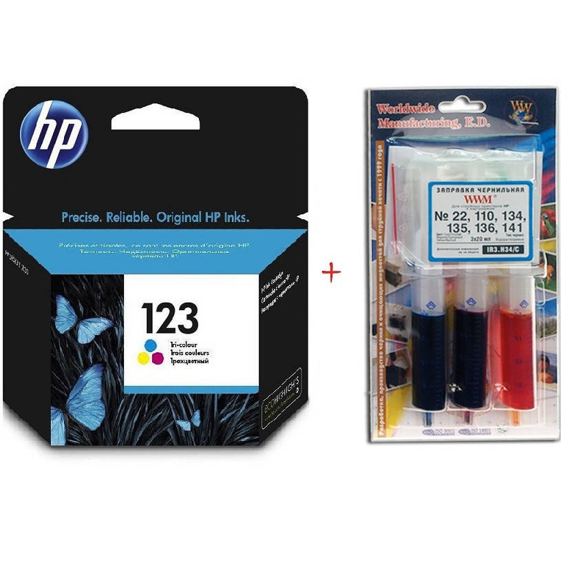 

Картридж HP для Deskjet 2130 HP №123 Color + Заправочный набор (Set123C-inkHP)