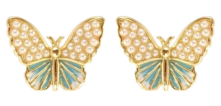 

Серьги Xuping QQMM Позолота 14K игла серебро 925 гвоздики (пусеты) "Бабочки с мелким жемчугом и голубой