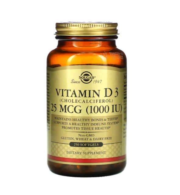 

Витамин Д3, Vitamin D3, Solgar, 1000 МЕ, 250 капсул