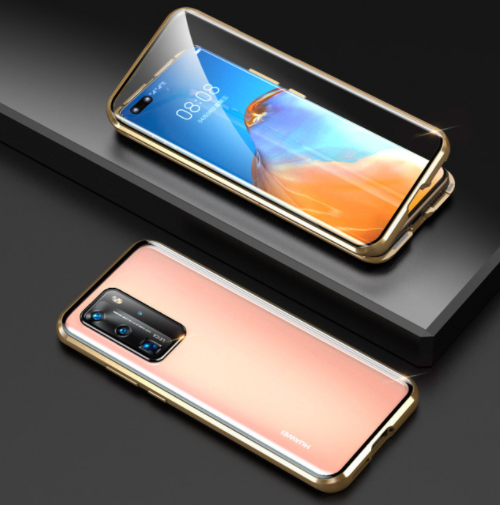 

Магнитный металлический чехол FULL GLASS 360° для Huawei P40 Pro / Золотой