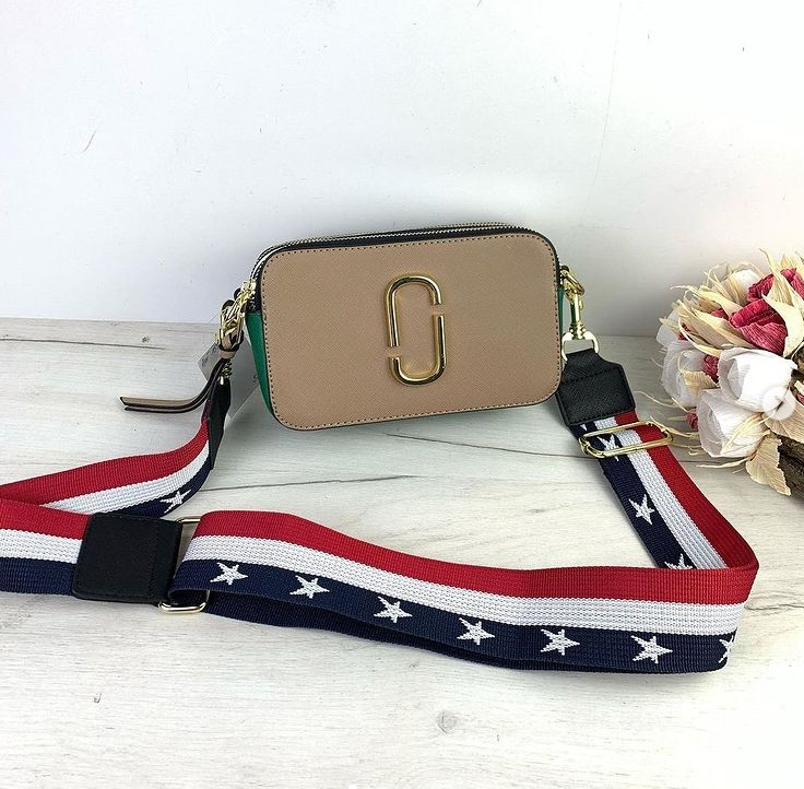 

Сумка в стиле Jacobc + широкий красный ремешок на плечо (1659) Бежевый