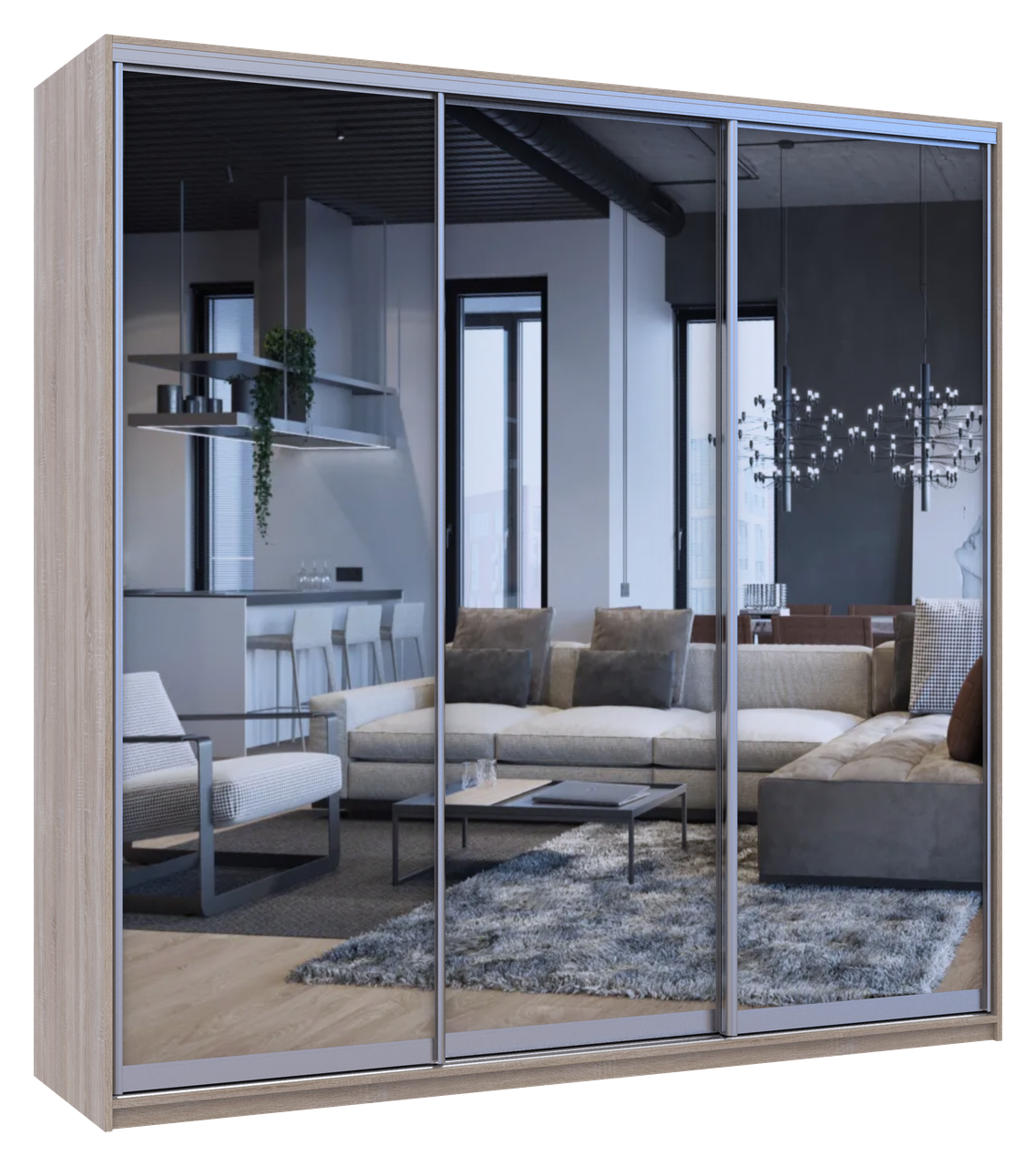 Шафа купе Doros Сіті Лайт Дуб сонома 3 Дзеркала 225х60х225 (42002138) 4