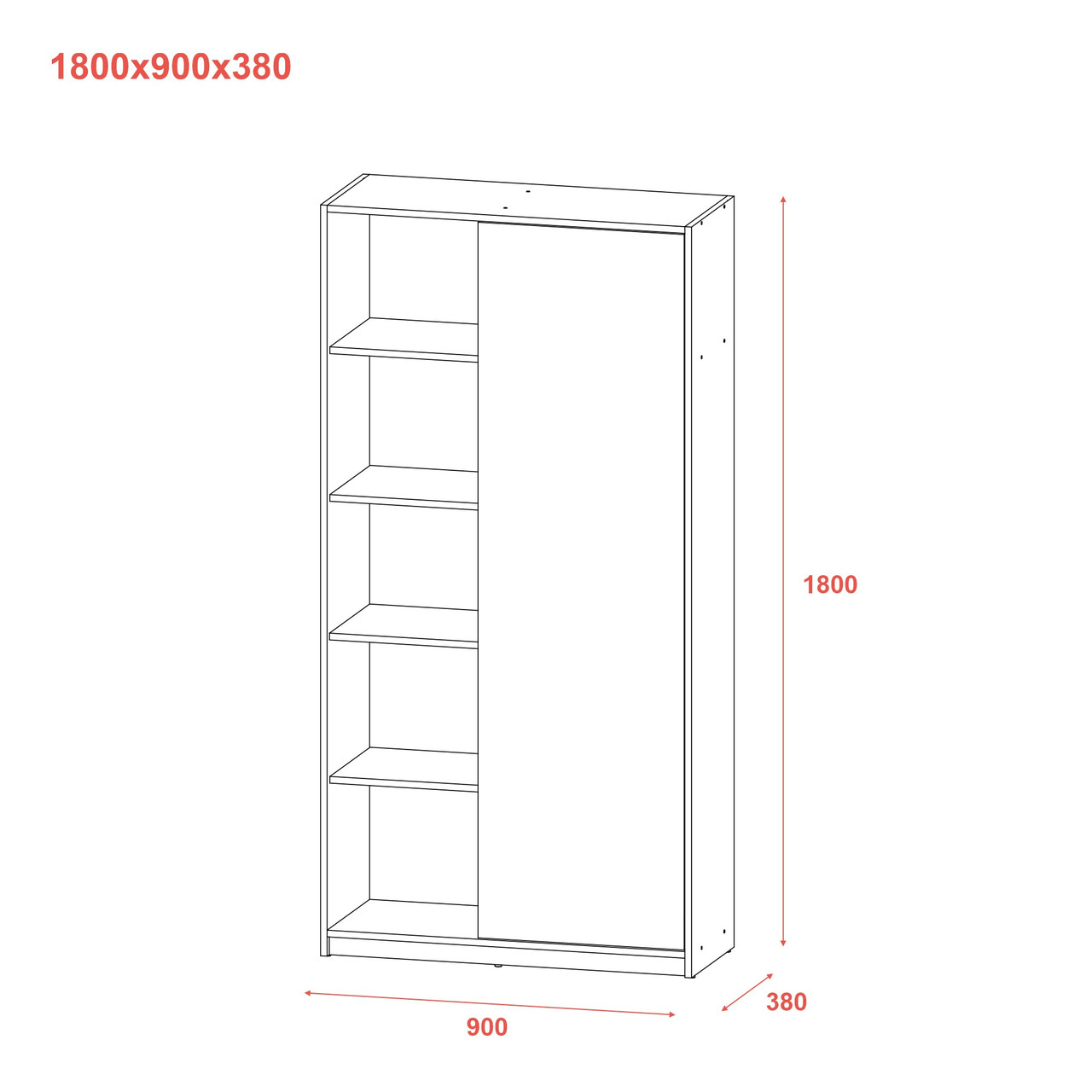 Розпашна Шафа Doros Студент Графіт/Білий 90х38х180 (44900273) 9