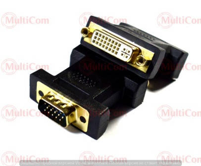 

02-01-058. Переходник гнездо DVI (24+5) - штекер VGA, gold pin, корпус пластик