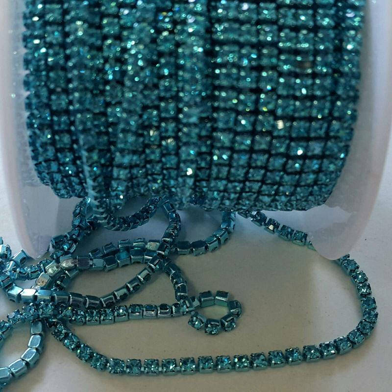 

Ss6 стразовая цепь бирюза/aquamarine 1м (Стразы стекло, в)