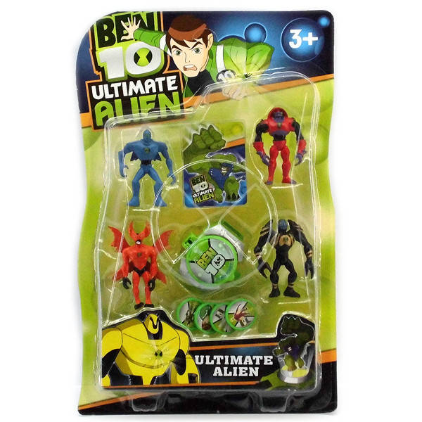 

Набор Ben10 - 4 фигурки,часы с дисками