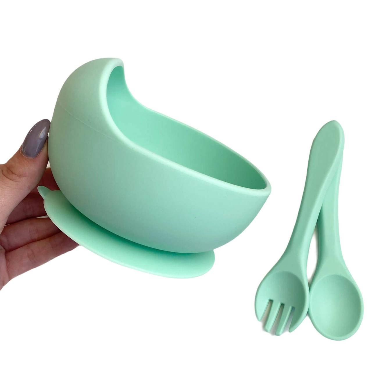 

Набор тарелка, ложка и вилка (мята) силиконовая посуда