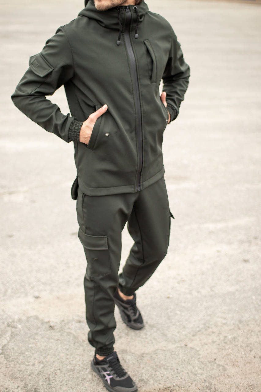 

Спортивный костюм мужской Soft Shell Х khaki на флисе / весенний осенний Куртка + Штаны ТОП качество, Хаки
