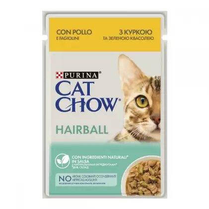 

Cat Chow Hairball Нежные кусочки с курицей и зеленой фасолью для кошек, 85 г