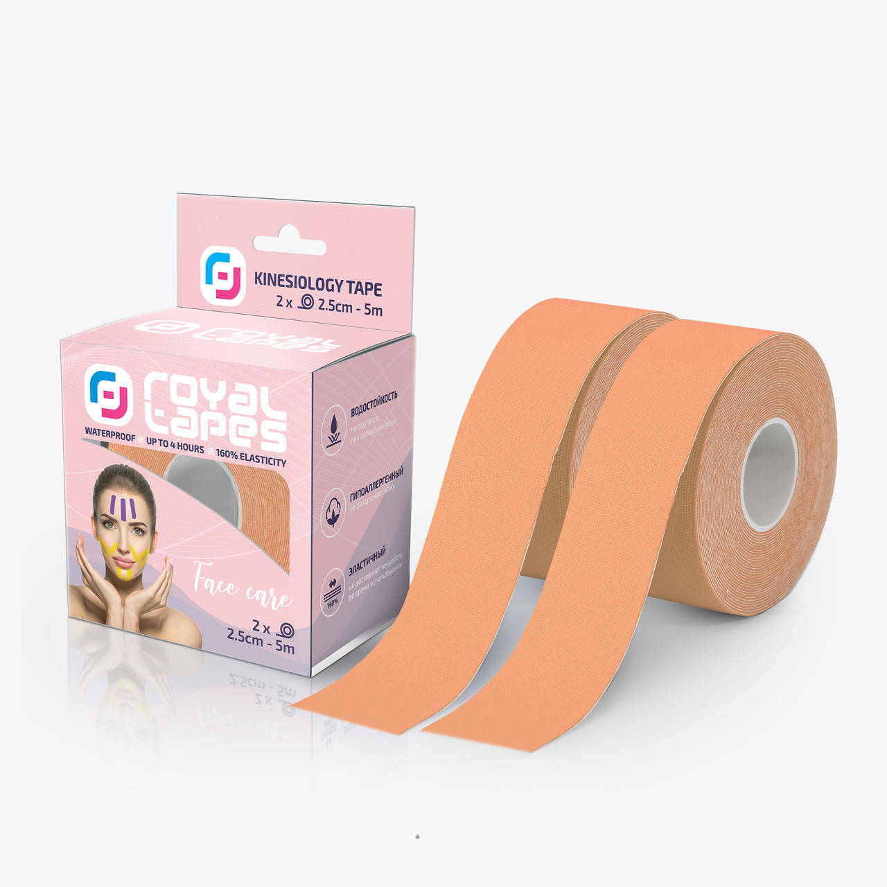 

Кинезио тейп для лица Royal Tapes face care набор 2 шт. - Телесный