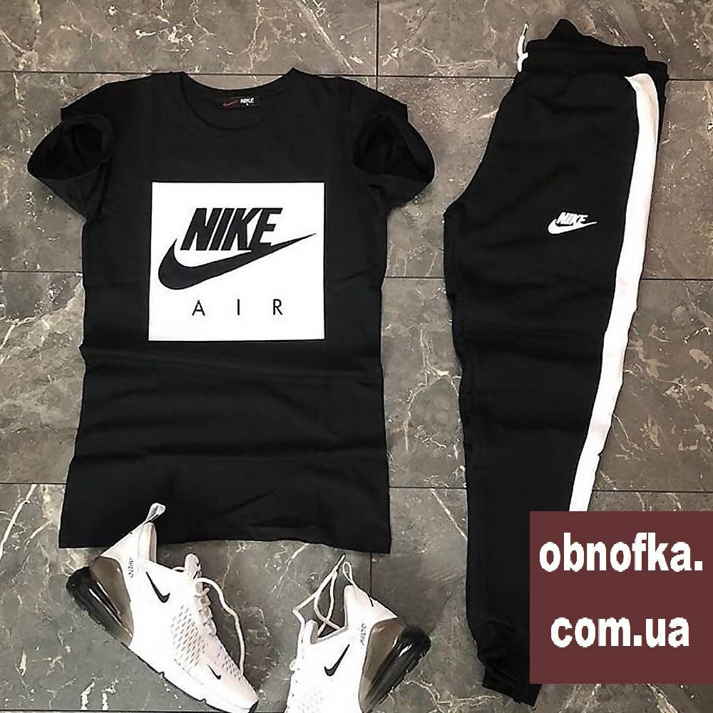 

Спортивный мужской костюм футболка с брюками трикотажный черный