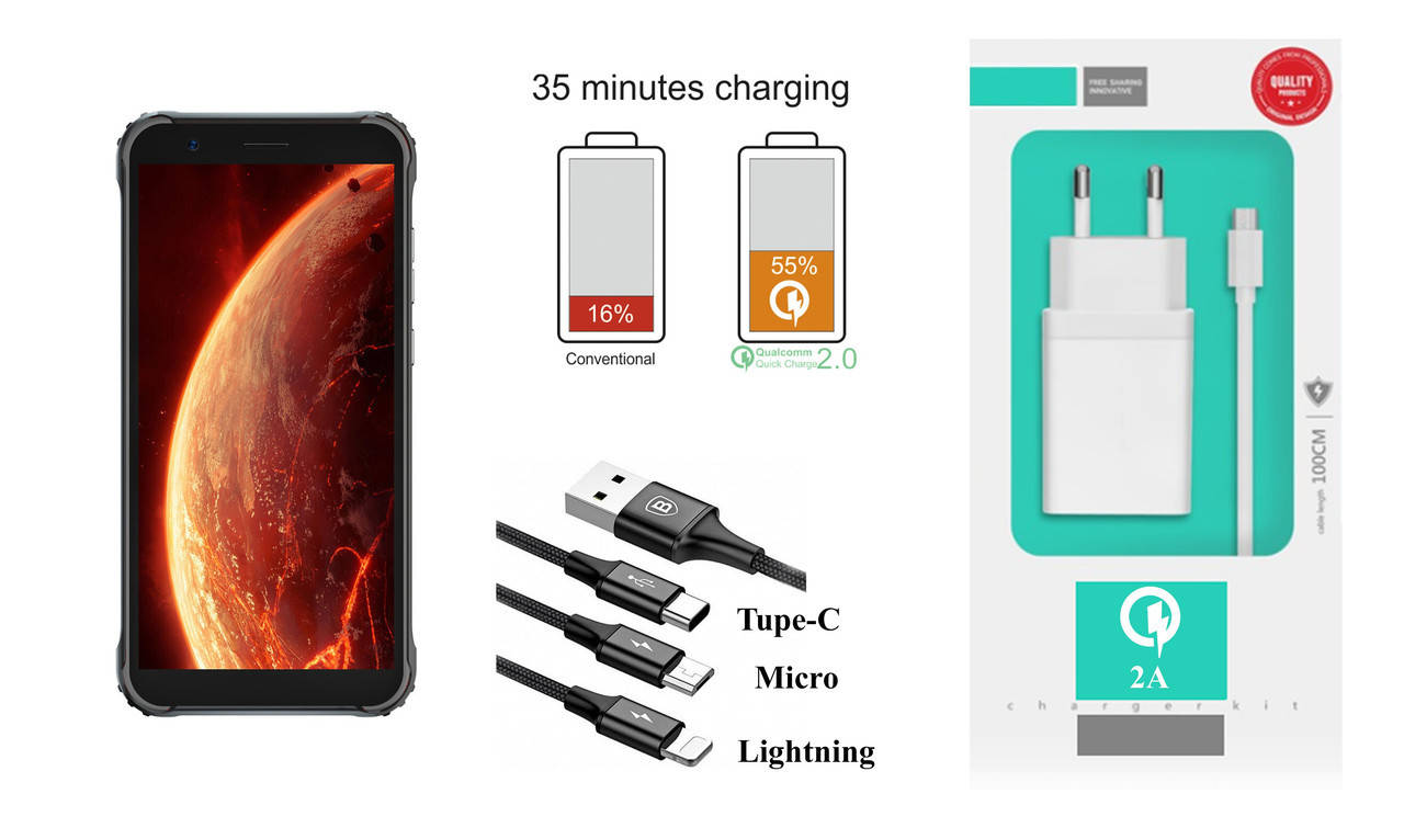 

Сетевое зарядное устройство Blackview BV4900, Fast Charger 2.1A, Белый