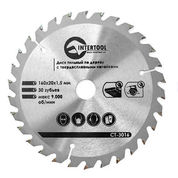 

Диск пильный INTERTOOL 160х20мм 30Т с напайками