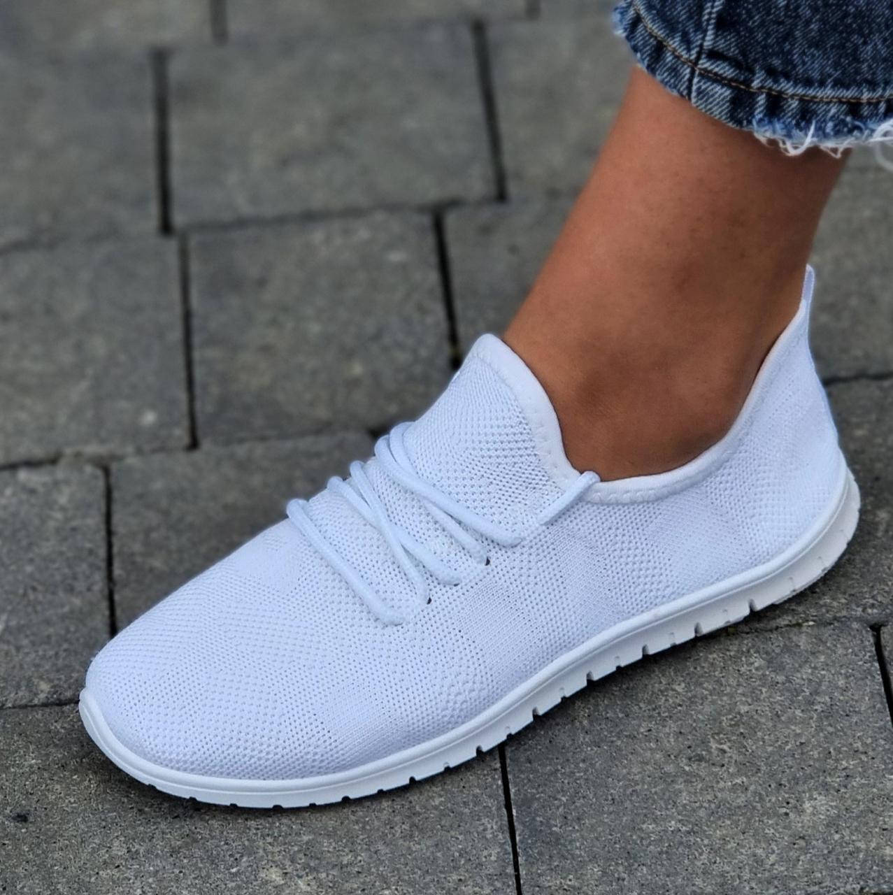 

Мокасины женские белые летние на шнурках тканевые (Код: 1963)