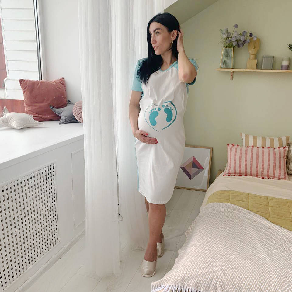 

Домашнее хлопковое платье для будущих мам "Feet - mentol" р.44-52