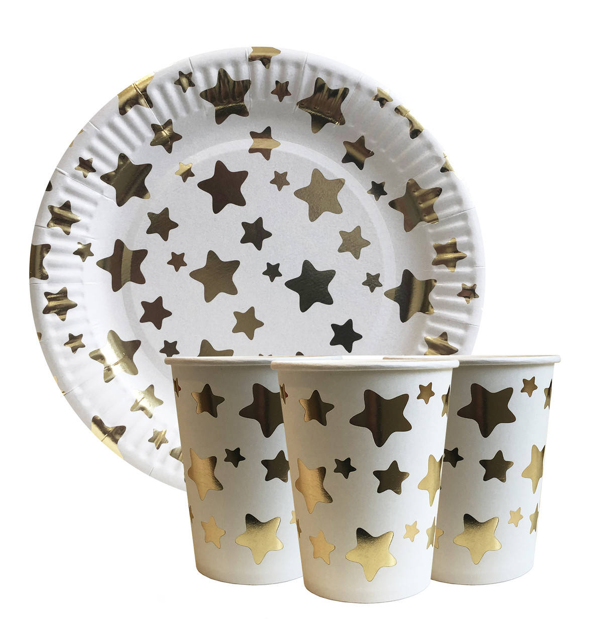

Набор одноразовой посуды " Золотые звёздочки " Тарелки -10 шт Стаканчики - 10 шт, Золотистый