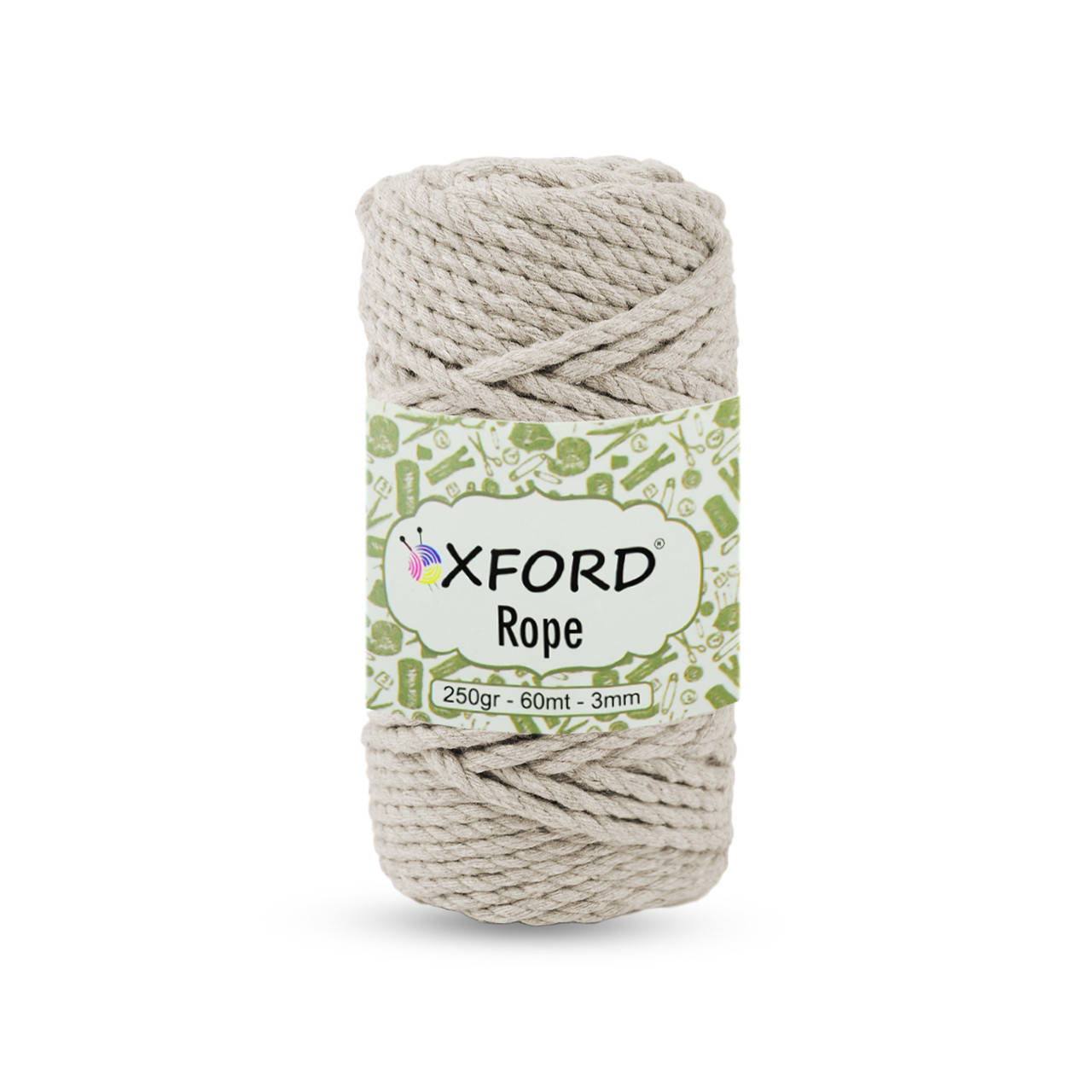

Бавовняний шнур макраме кручений ОXford Rope. Молочний. 250 м, 60 м, 3 мм, Молочный