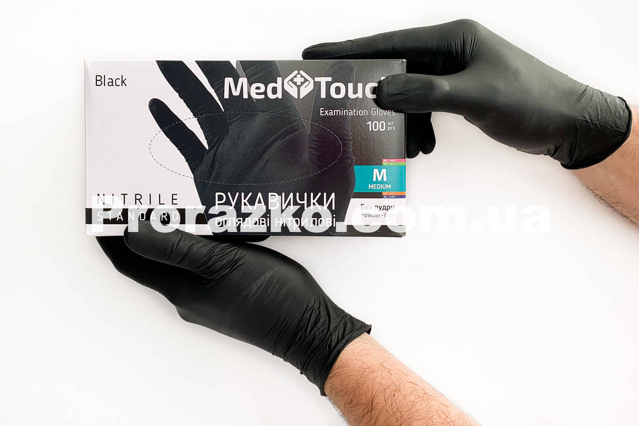 

Нитриловые перчатки MedTouch Black, М (7-8), черные, 100 шт, Черный