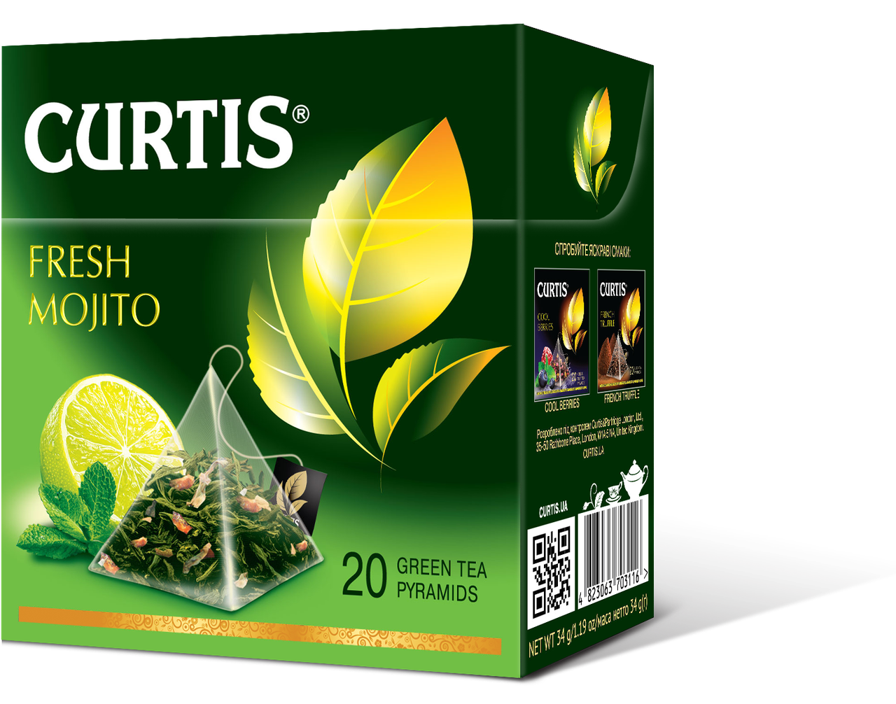 

Чай зеленый в пирамидках со вкусом мохито Curtis Fresh Mojito (Кертис), 20 пирамидок