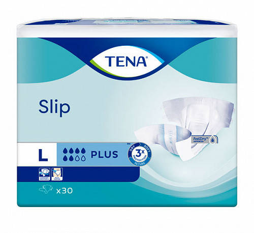 

Подгузники для взрослых Tena Slip Plus Large 30 шт 92-144 см 6 капель