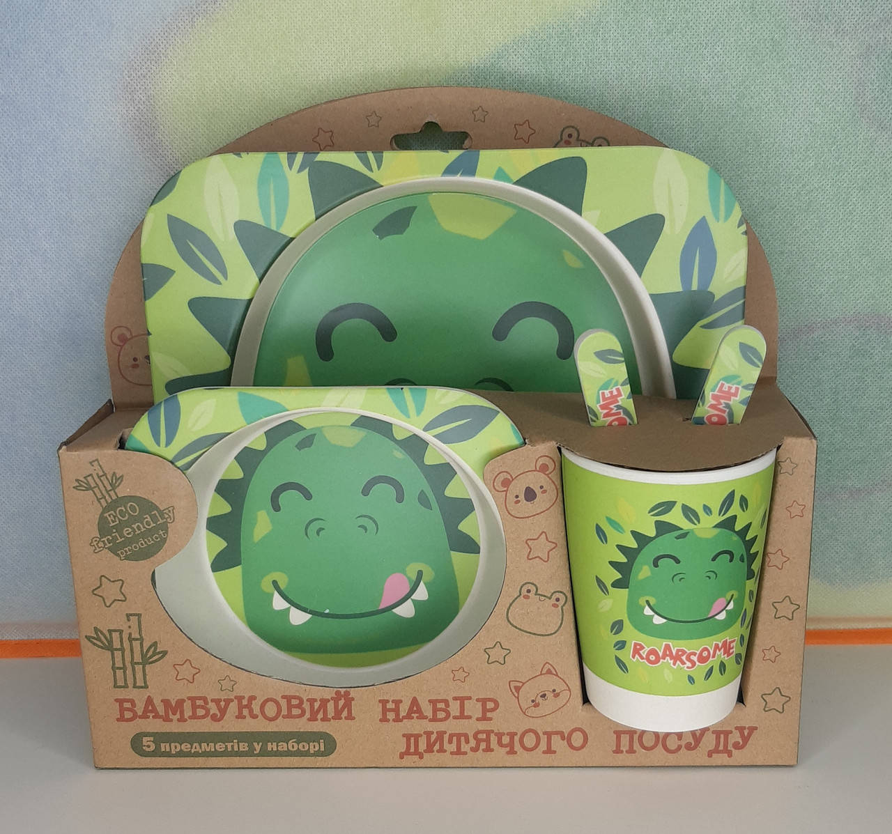 

Посуда детская бамбук "Дракоша" 5 предметов/набор (2 тарелки, вилка, ложка, стакан)