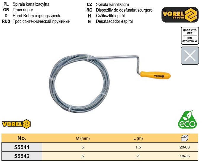

Трос сантехнический Польша для чистки канализации труб пружиный усиленный Ø=5 мм l=1,5 м VOREL-55541